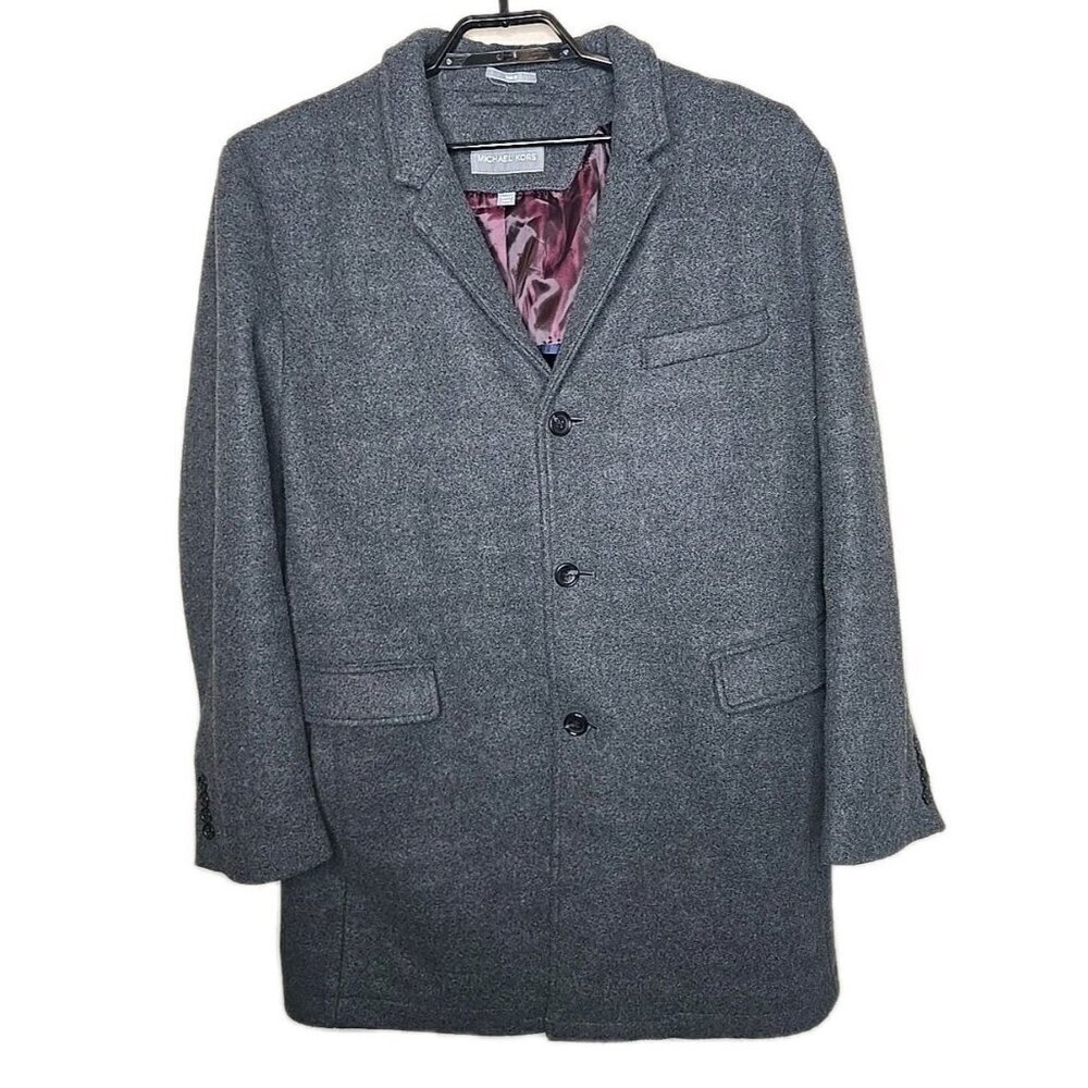 Michael Kors Men’s Overcoat Slim Fit Size XL Gray Stretch Wool Blend Coat t11